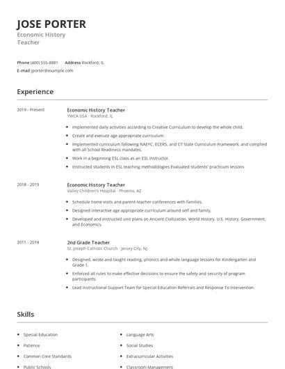 Economic History Teacher Resume