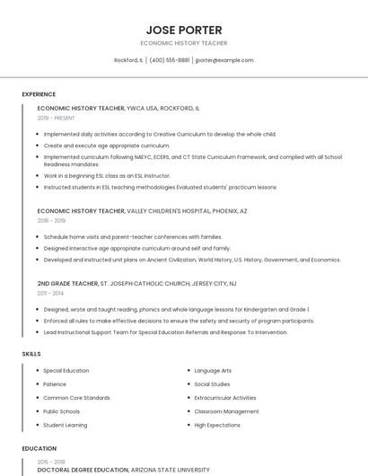 Economic History Teacher Resume