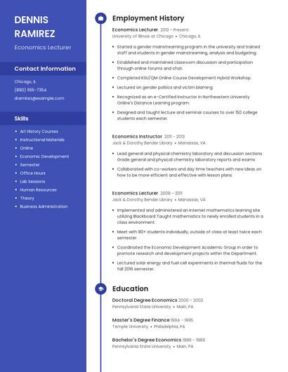 Economics Lecturer Resume