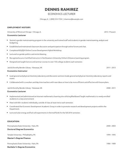 Economics Lecturer Resume