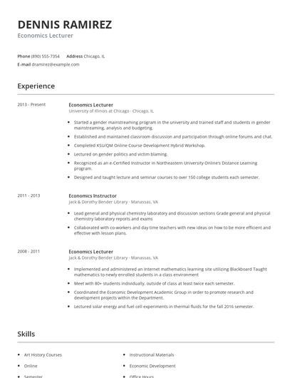 Economics Lecturer Resume