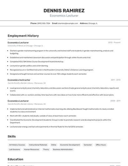 Economics Lecturer Resume