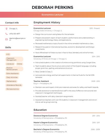 Economics Lecturer Resume
