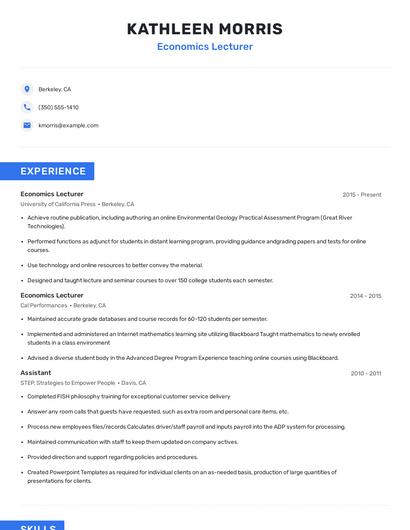 Economics Lecturer Resume