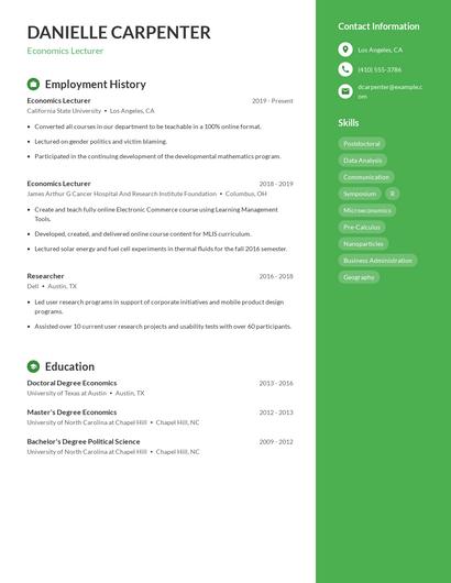 Economics Lecturer Resume