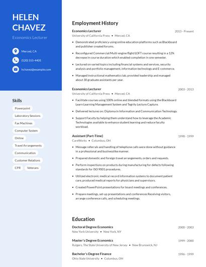 Economics Lecturer Resume