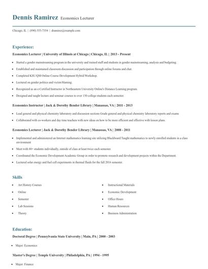Economics Lecturer Resume