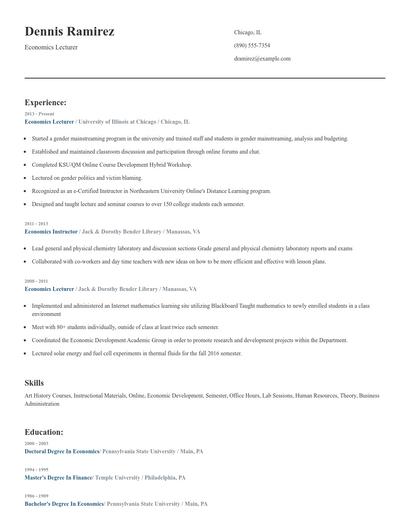 Economics Lecturer Resume
