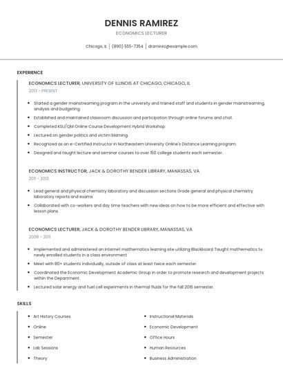Economics Lecturer Resume