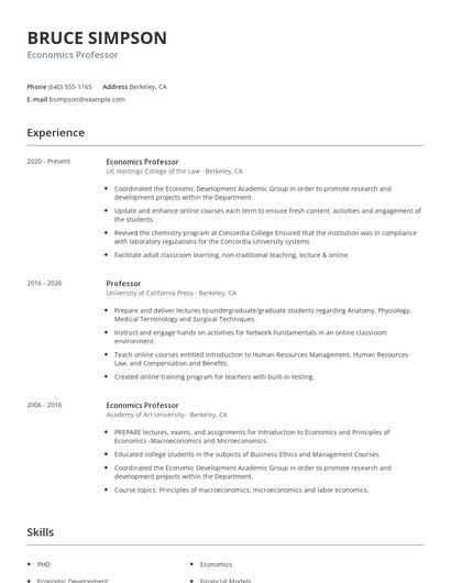 Economics Professor Resume