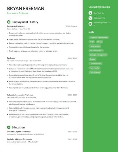 Economics Professor Resume