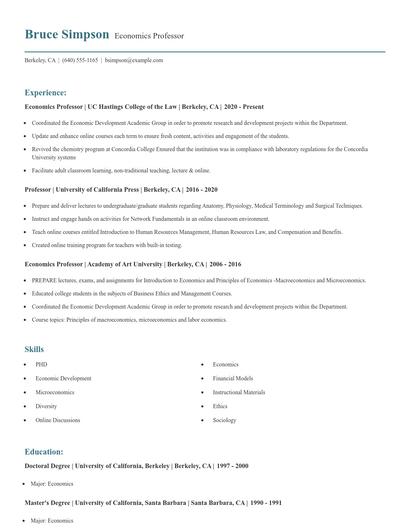 Economics Professor Resume