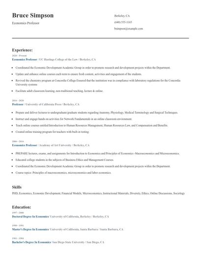 Economics Professor Resume