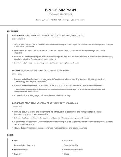 Economics Professor Resume