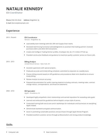EDI Coordinator Resume