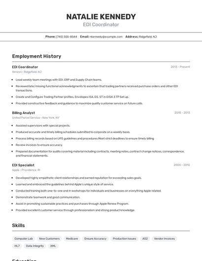 EDI Coordinator Resume
