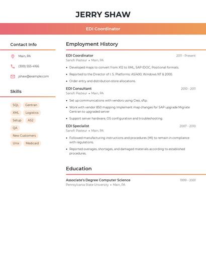 EDI Coordinator Resume