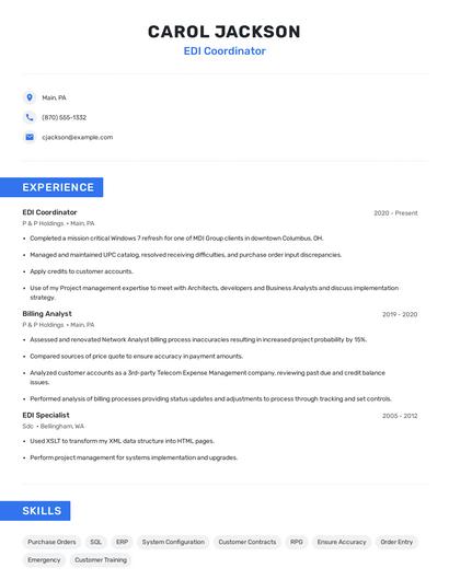 EDI Coordinator Resume