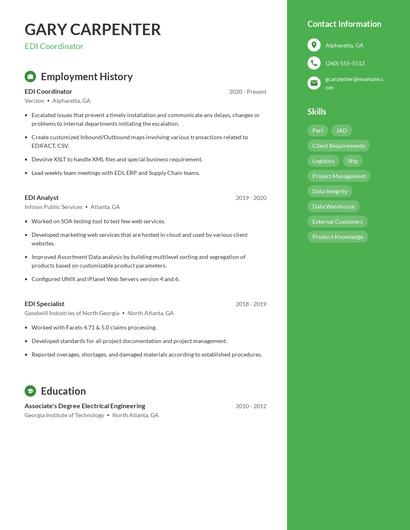 EDI Coordinator Resume