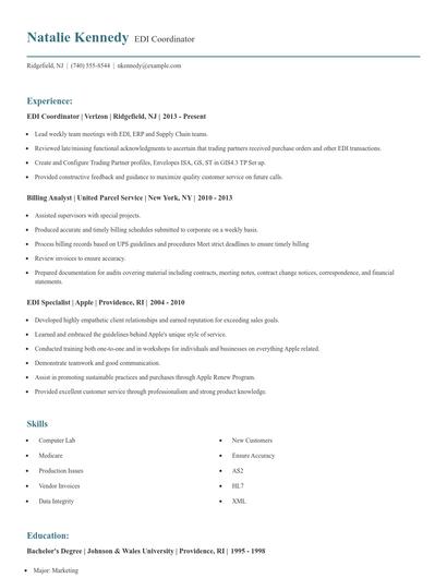 EDI Coordinator Resume