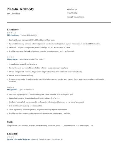 EDI Coordinator Resume