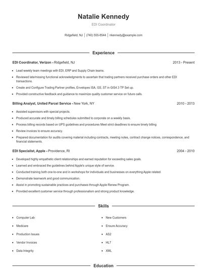 EDI Coordinator Resume