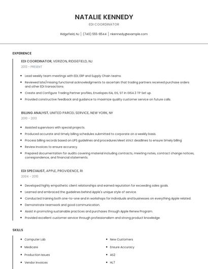 EDI Coordinator Resume