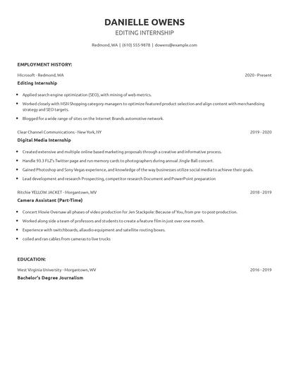 Editing Internship Resume