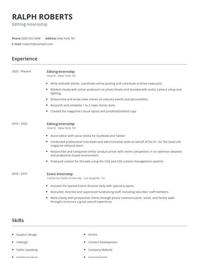 Editing Internship Resume