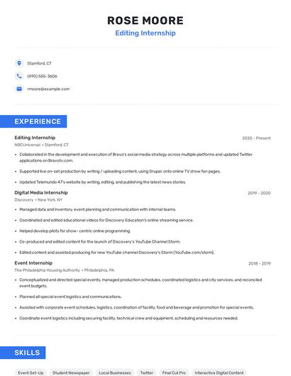 Editing Internship Resume