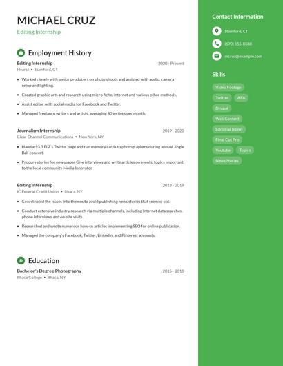 Editing Internship Resume