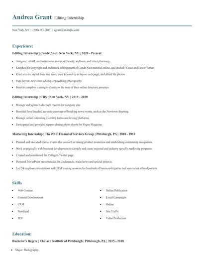 Editing Internship Resume
