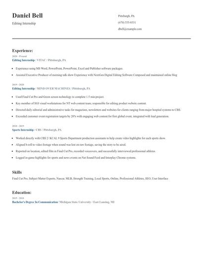 Editing Internship Resume