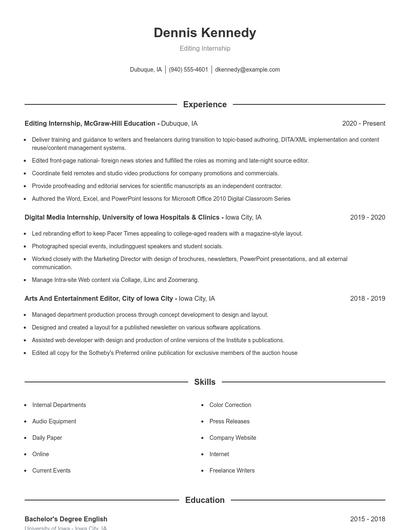 Editing Internship Resume