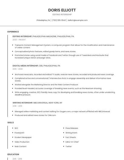 Editing Internship Resume