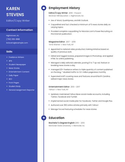 Editor/Copy Writer Resume