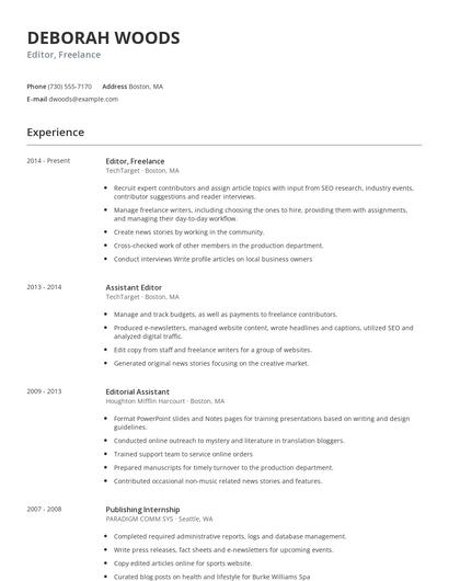 Editor, Freelance Resume