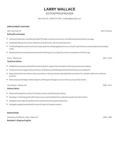 Editor/Proofreader Resume