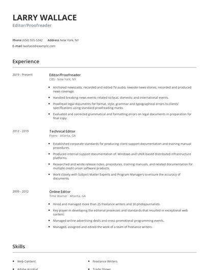 Editor/Proofreader Resume