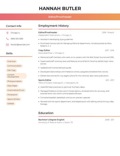 Editor/Proofreader Resume