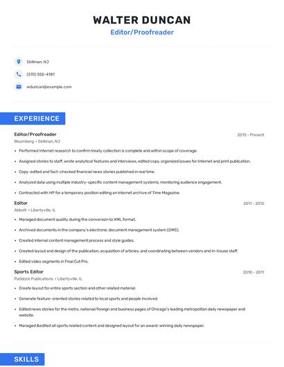 Editor/Proofreader Resume