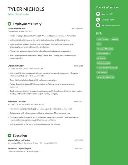 Editor/Proofreader Resume