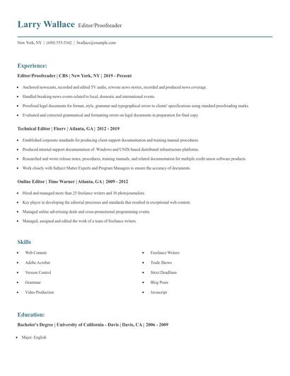 Editor/Proofreader Resume