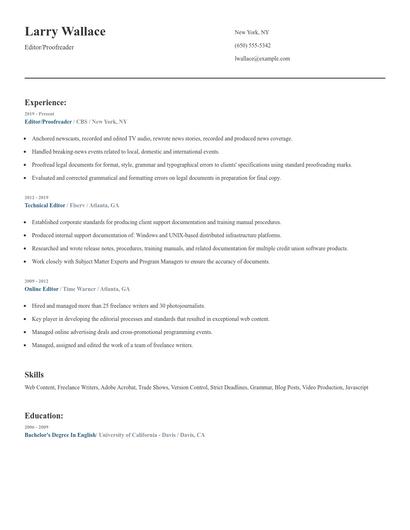Editor/Proofreader Resume