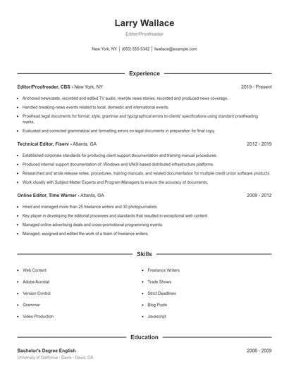 Editor/Proofreader Resume