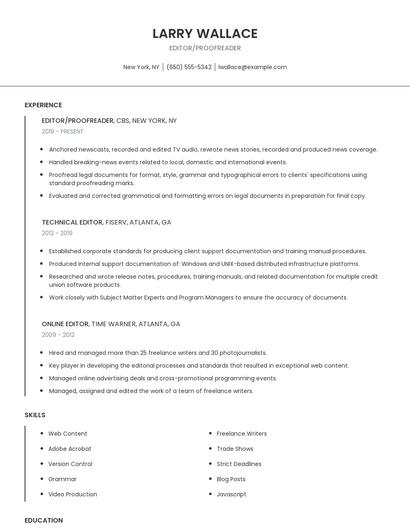 Editor/Proofreader Resume