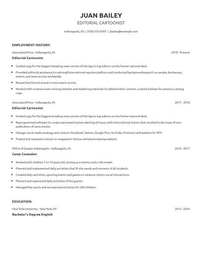 Editorial Cartoonist Resume