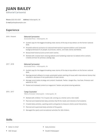 Editorial Cartoonist Resume