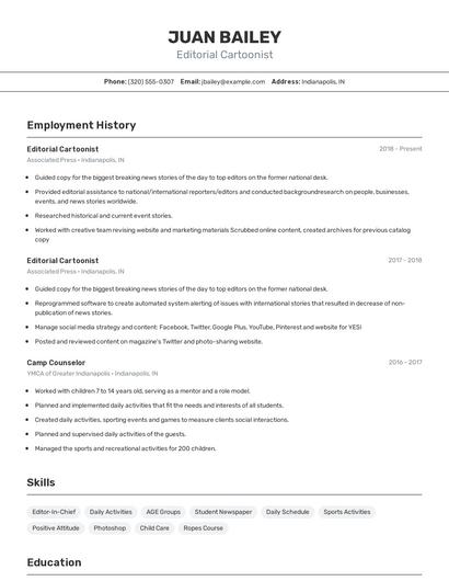 Editorial Cartoonist Resume