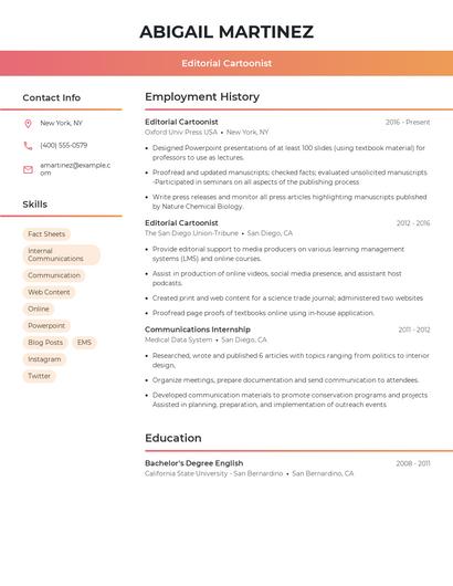 Editorial Cartoonist Resume